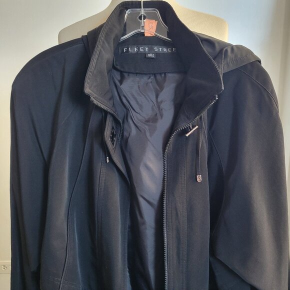 Fleet Street Jackets & Blazers - Fleet Street Black Trench Coat M, Drawstring Waist, Detachable Hood, Fall Office
